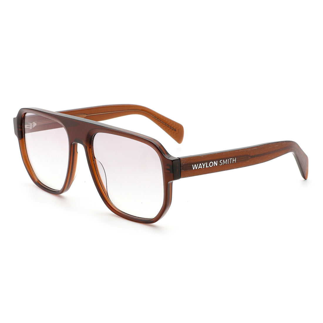 Waylon Smith Midnight Havana sunglasses in Translucent Chestnut & Rose - transparent brown acetate frame with soft pink lenses, side view