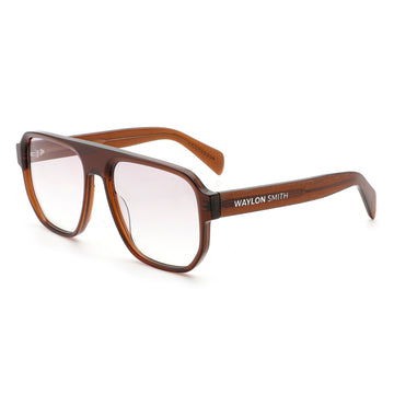 Waylon Smith Midnight Havana sunglasses in Translucent Chestnut & Rose - transparent brown acetate frame with soft pink lenses, side view