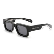 Three-quarter angle view of black Waylon Smith sunglasses on a white background