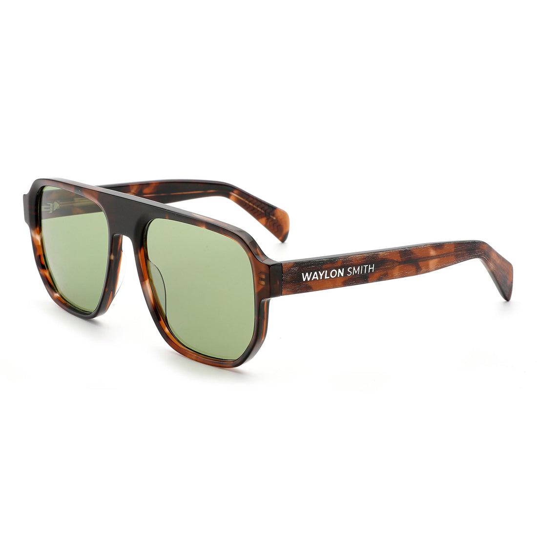 Waylon Smith Midnight Havana sunglasses in Classic Tortoise & Sage - tortoiseshell acetate frame with sage-green lenses, side view