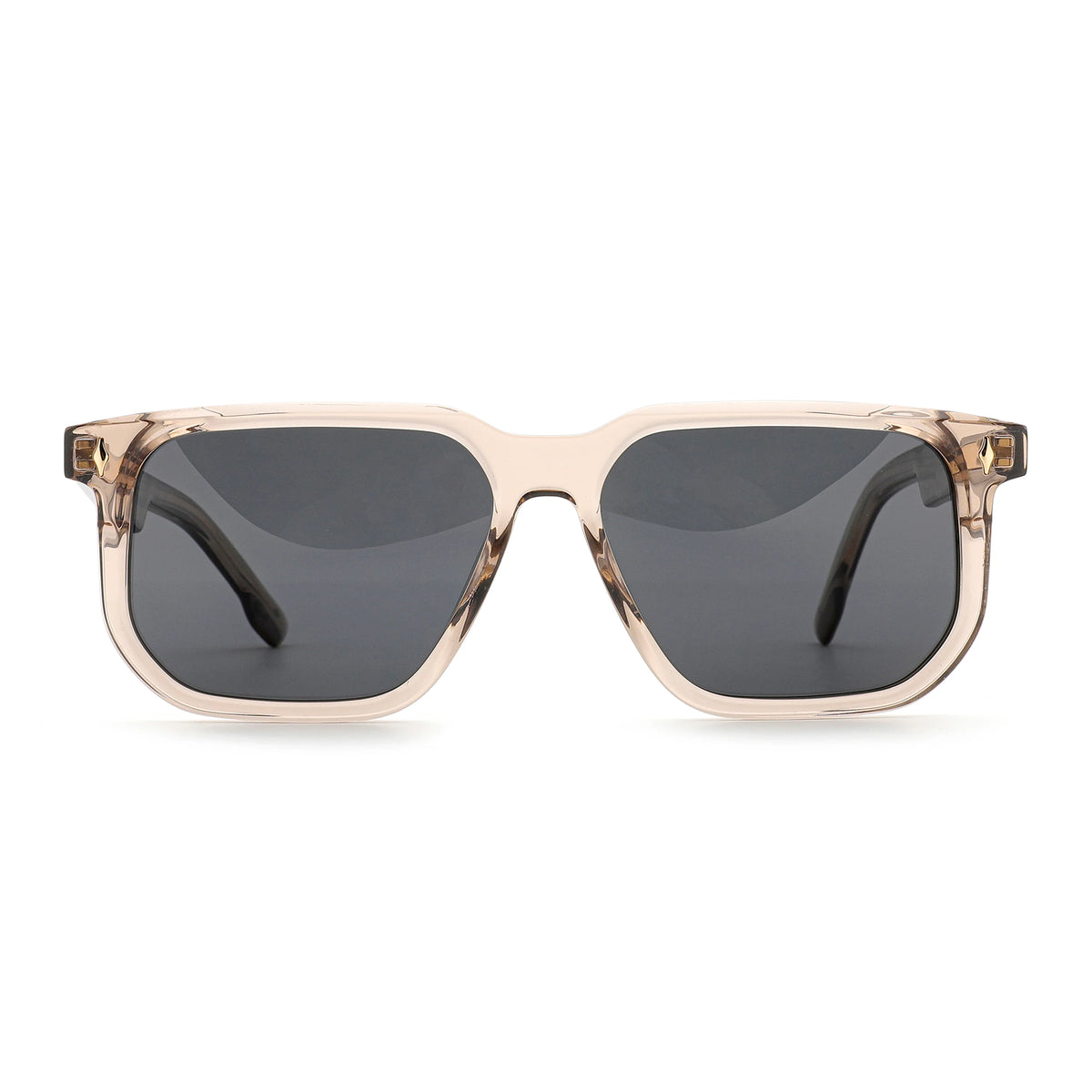 Front view of Waylon Smith The Vinewood sunglasses in Crystal Rose / Nude on a white background