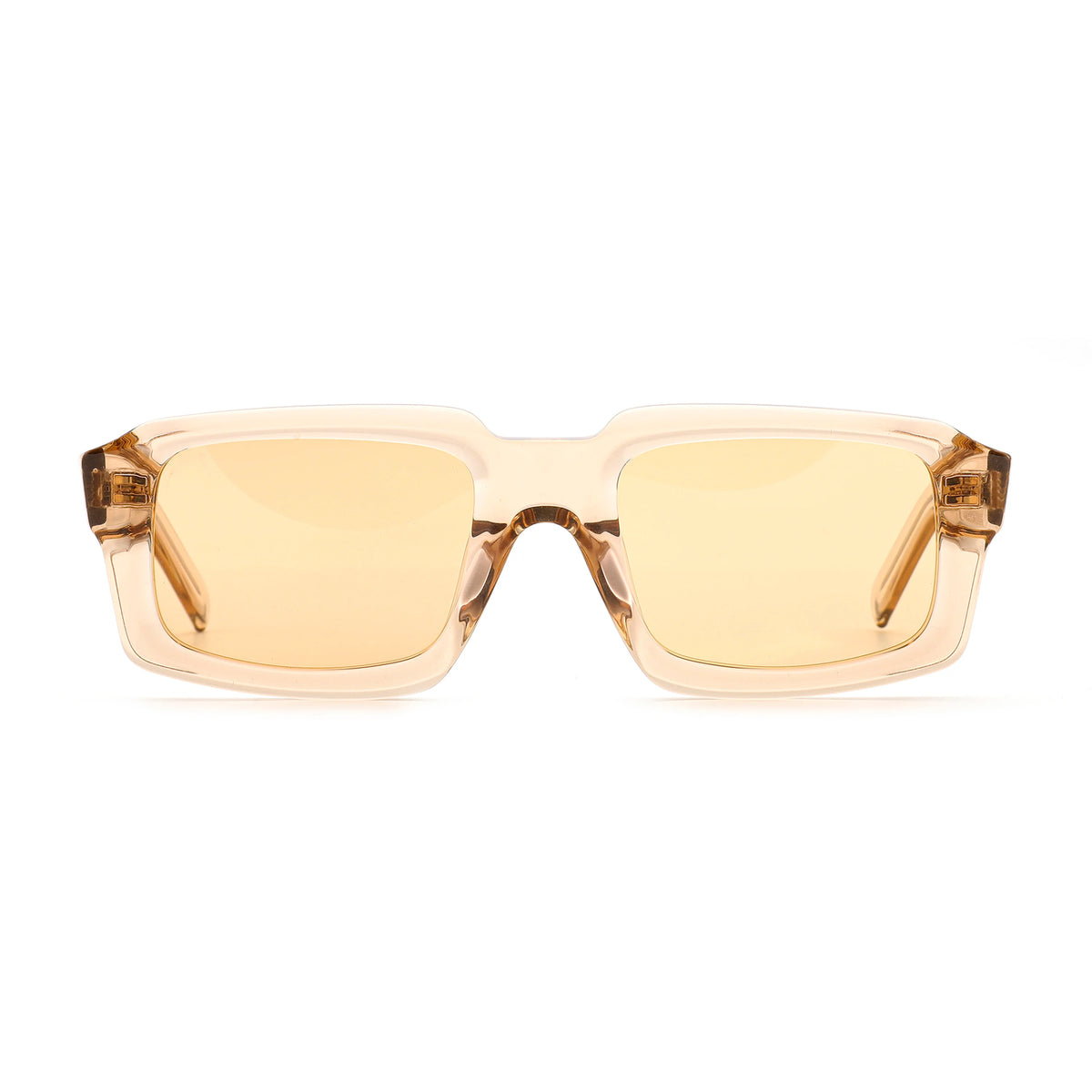 Front view of Waylon Smith Syndicate sunglasses in Translucent Amber with amber lenses on a white background