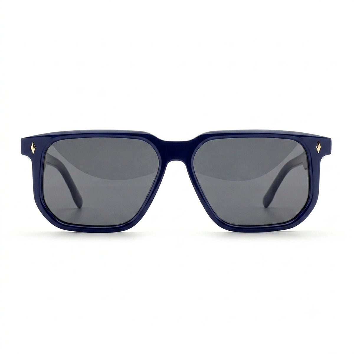 Front view of Waylon Smith Vinewood sunglasses in blue with dark lenses on a white background